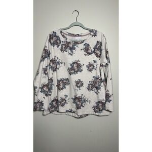 J.Jill SZ Med Floral Boat Neck Long Sleeve Sweatshirt Oatmeal Heather Roses